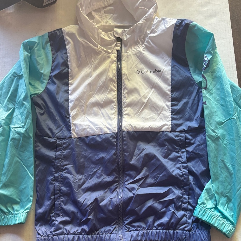 Columbia Kids' Teal, Navy, and White Raincoat